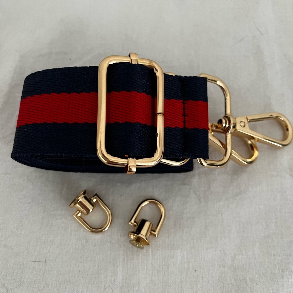 Gucci Web Stripe Cosmetic Pouch Blue Unbrand Strap D-rings Vintage 1970s-1984 - Picture 6 of 17